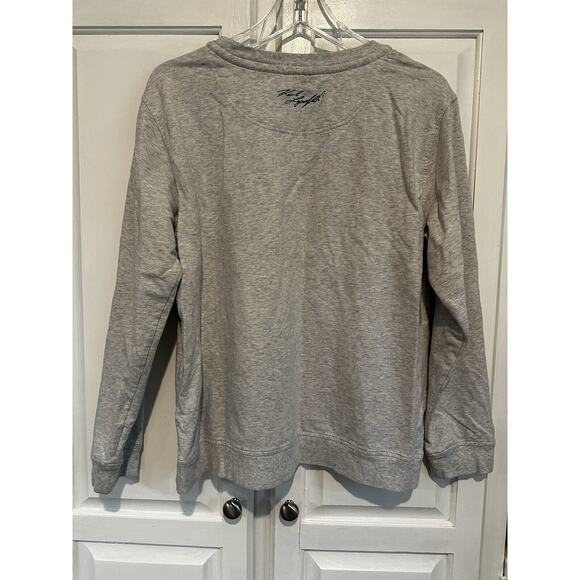 Karl Lagerfeld Paris Women’s Size Large Heather Gray Sweatshirt Pocket Preppy - Picture 6 of 9